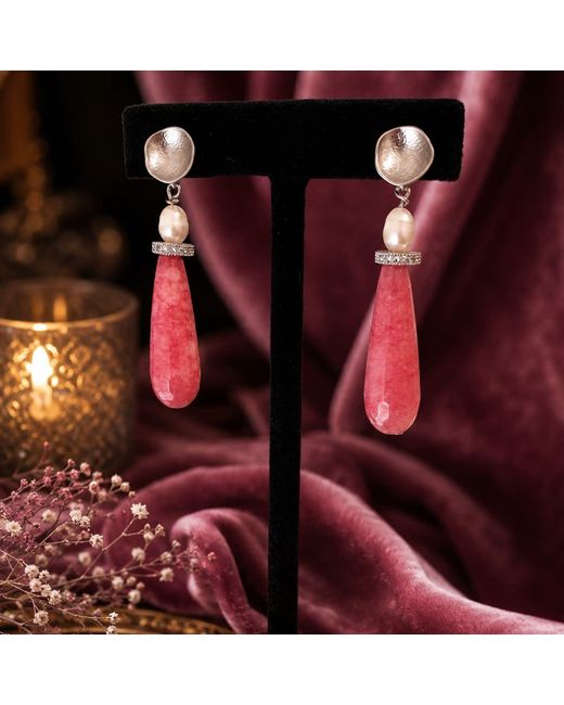 Way to Chic Red Teardrop Agate With Freshwater Pearls