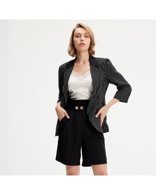 Smart and Joy Black Bi-Material Striped Jacket