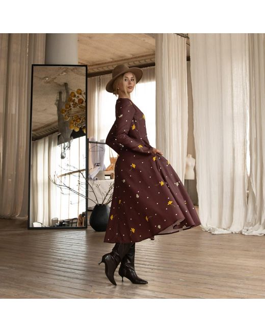 RainSisters Red Fit & Flare Long Sleeve Midi Dress: Vintage Flare