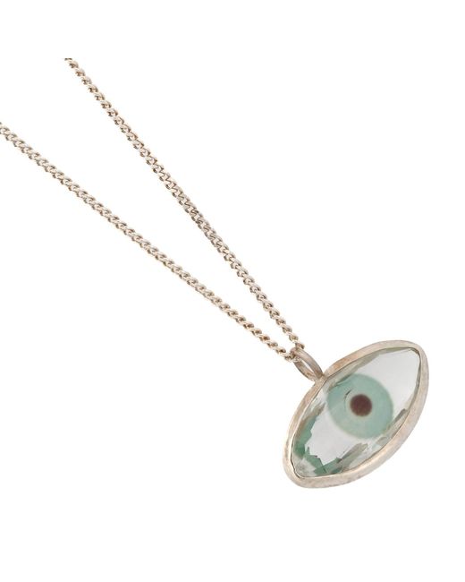 Ebru Jewelry Metallic Green Glass Evil Eye Sterling Silver Necklace