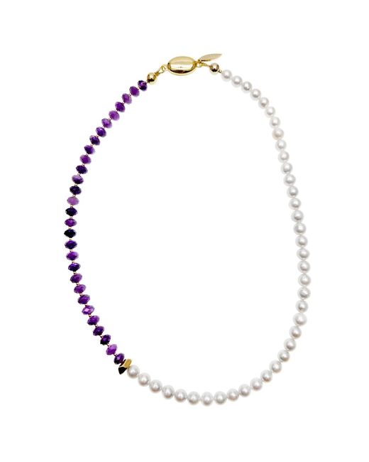 Farra Metallic And Amethyst & Freshwater Pearls Short Necklace