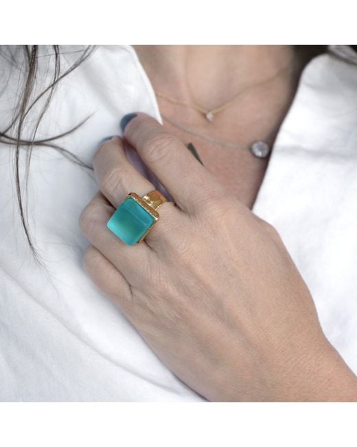 Smart Glass Jewelry Blue Recycled Gin Bottle Cube Ring Aqua