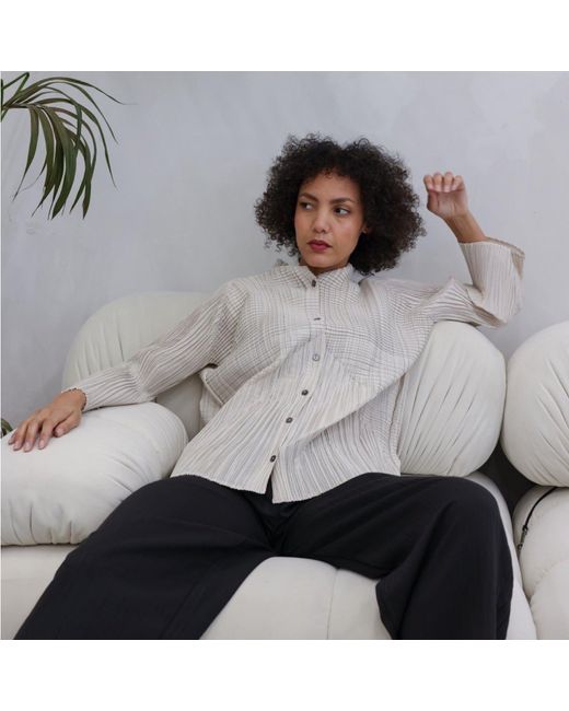 London Atelier Byproduct Gray Neutrals Multi Way Accordion Pleated Shirt