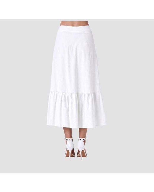 Smart and Joy White Cotton Midi Skirt With Ruffles