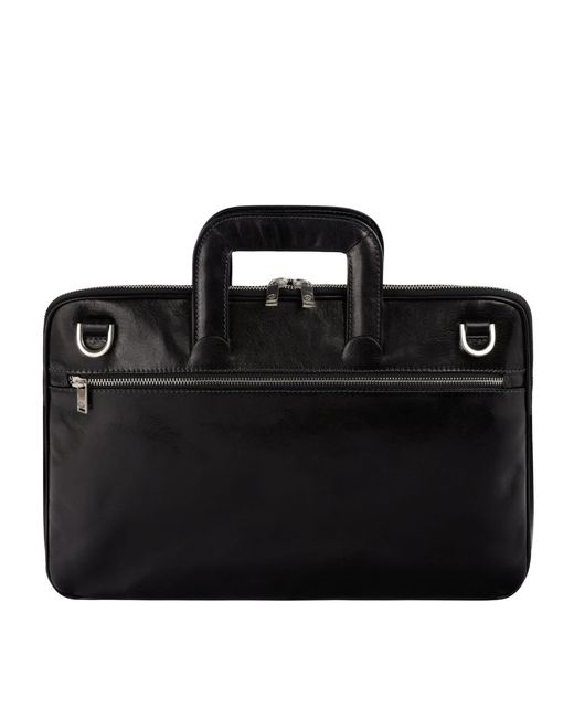 Time Resistance Black Leather Briefcase Laptop Bag