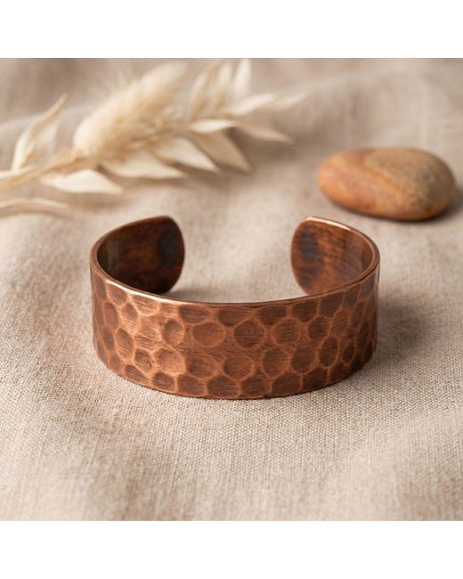 Anatoliacraft Brown Hammered Solid Copper Wide Cuff Bracelet