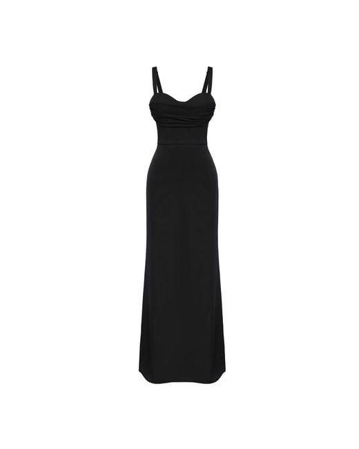 POST MERIDIEM Black Maxi Dress With Gathered Bodice