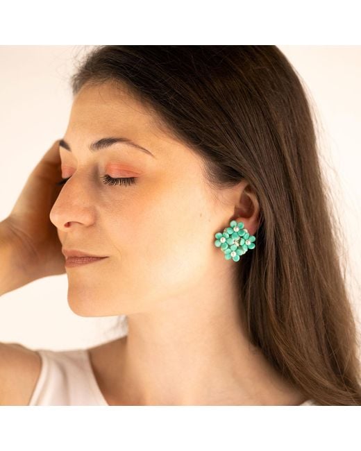 Oana Savu Green Glass Beads Sterling Studs Flower Earrings