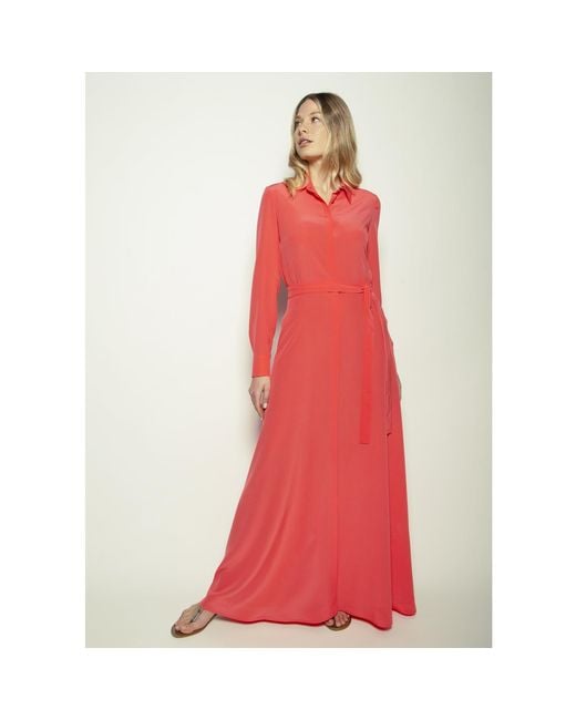 Teodora Milano Pink Portofino Silk Chemisier Long Dress Coral