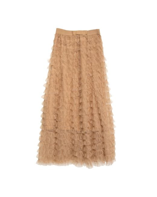 Tantra Spain Sl Natural Neutrals Long Skirt With Tulle Ruffles And Elastic Waistband