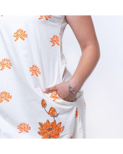 House of Gl Pink Neutrals Solene Hand-Block Printed Cotton Boat Neck A-Line Midi Dress