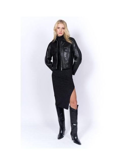 Freaky Nation Black Cropped Leather Jacket Fleece Bonding