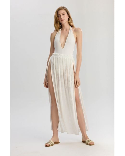 Lilamie White Carmen Side Tie Pareo Beach Skirt