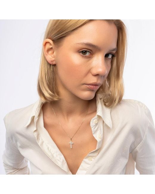 Spero London Metallic Fine Double Diamond Drop Single Earring 14Ct Solid