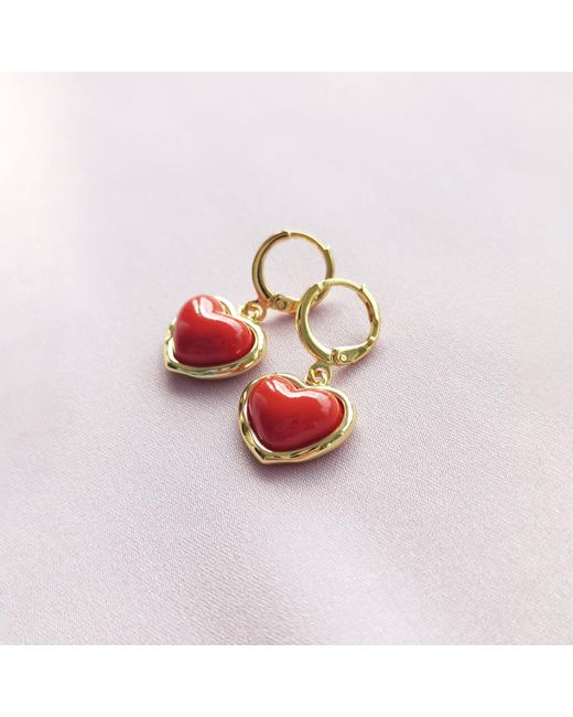 POPORCELAIN Red Porcelain Heart Drop Earrings