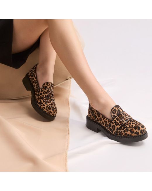 Rosamund Muir London Brown Neutrals Stratford Leopard Print Loafers