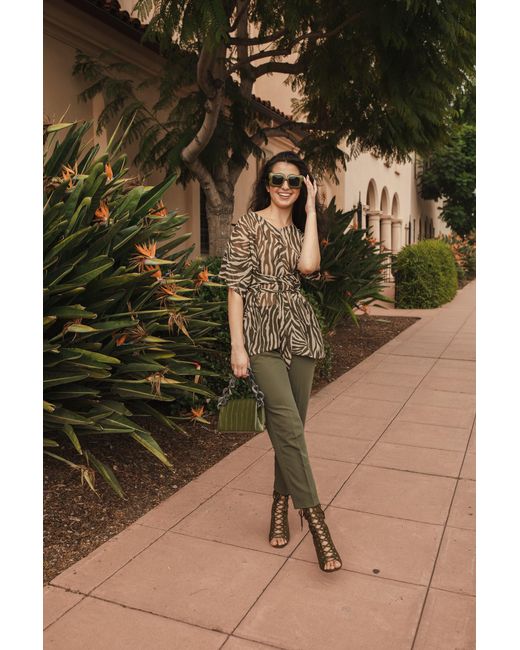 Jennafer Grace Green Neutrals Liana Safari Wrap Blouse Tunic