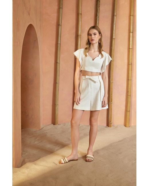 Lilamie White Neutrals Lisbon Wavy Sleeves V Neck Summer Top