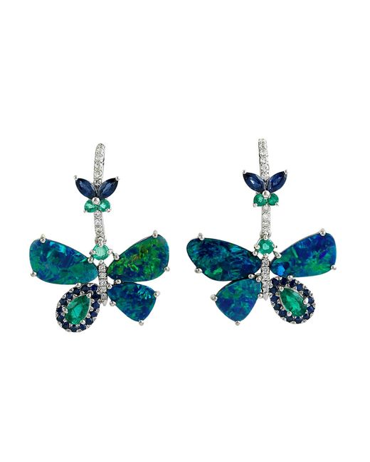 Artisan Blue Opal, Emerald, Sapphire & Diamond Butterfly Drop Earrings
