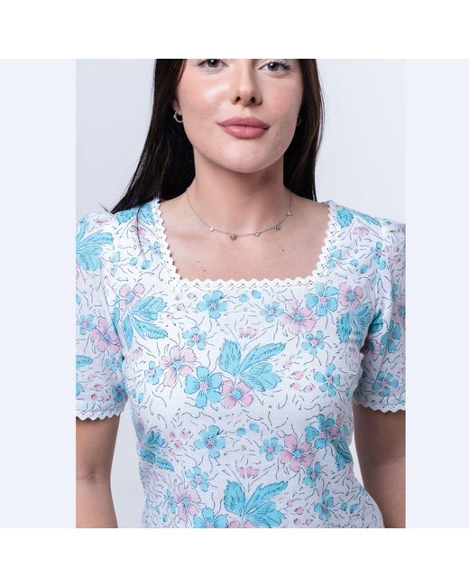 House of Gl Blue Ciela Cotton Lace-Trim Mini Dress
