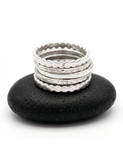 Melt'm Jewelry Metallic Sterling Stackable Ring Set, Five Minimalist Bands