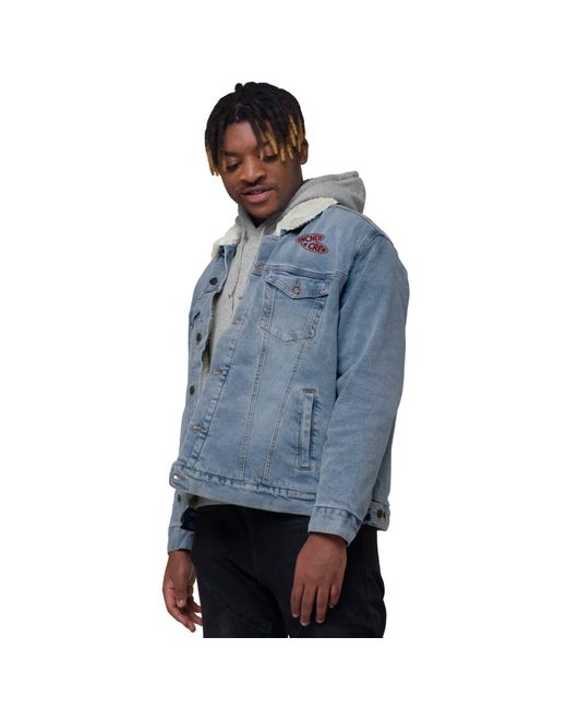 Anchor and Crew Blue Light Denim Explore Co. Sherpa Denim Embroidered Jacket