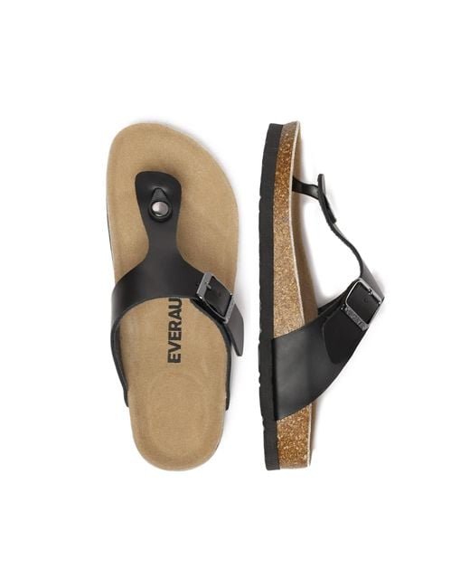 EverAu Australia Black Flamingo Leather Toe Thong Sandals