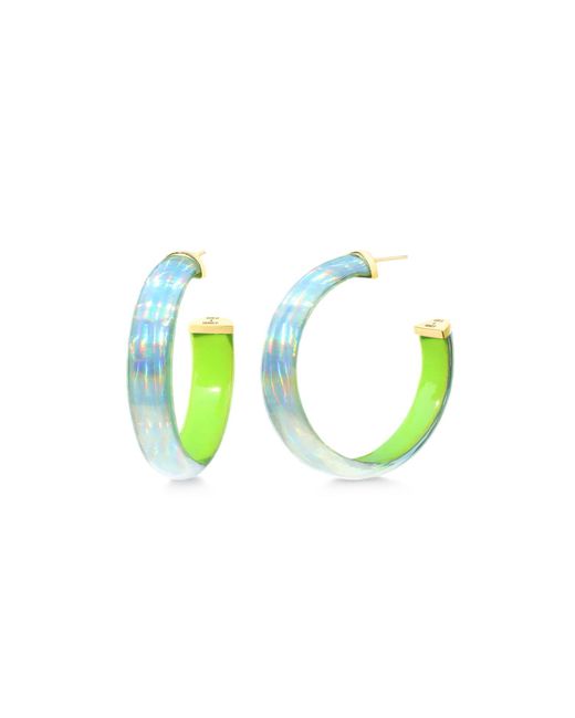 Gold & Honey Medium Iridescent Lucite Hoops In Green