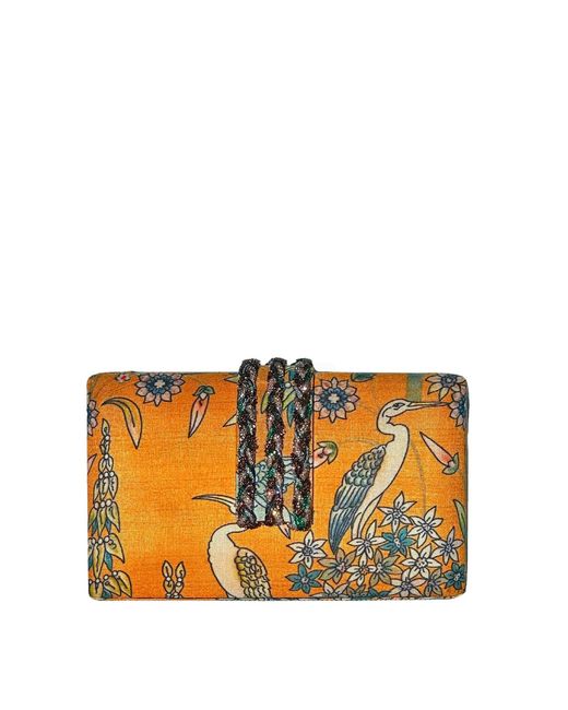 Simitri Orange Paradise Bird Braided Clutch