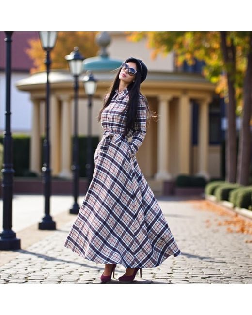 Adrenaline Fashion Black Neutrals Elegant Long Plaid Dress – Designer Dress