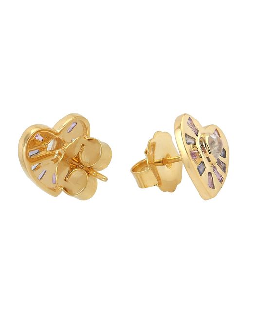 Artisan Metallic 18k Yellow Gold In Moonstone Sapphire Tanzanite Iolite Amethyst Heart Shape Stud Earrings