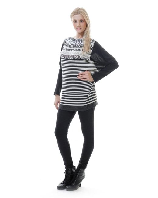 Conquista Black Stripe Pattern Long Sleeve Top