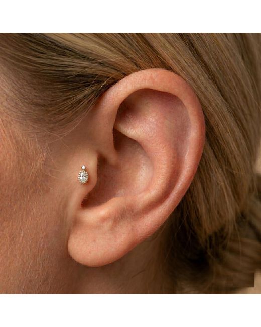 Zahav Jewelry Metallic 14K Solid 18G 8Mm Oval Cz Internally Threaded Flat Back Stud