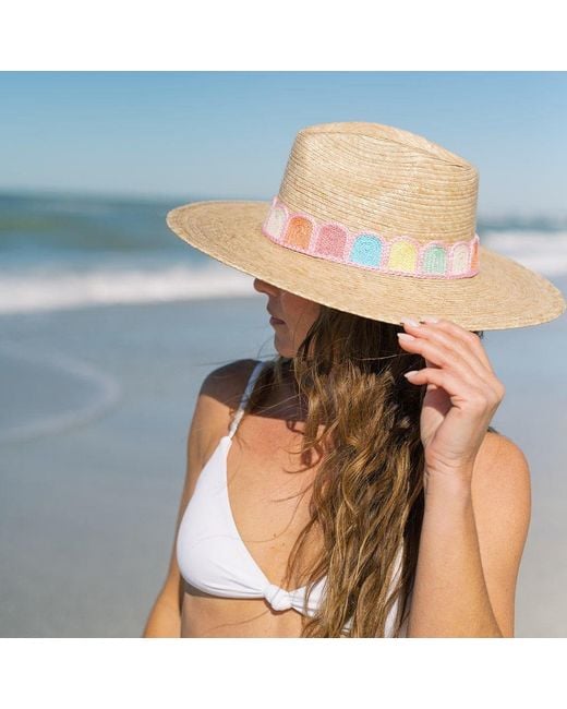 SUNSHINE TIENDA Natural Pastel Kandy Crochet Palm Hat
