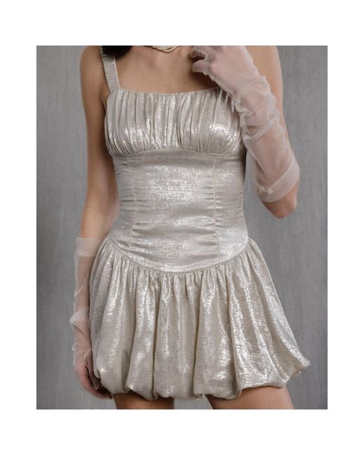 Aisl Natural Ruched Bust Bubble Hem Mini Dress