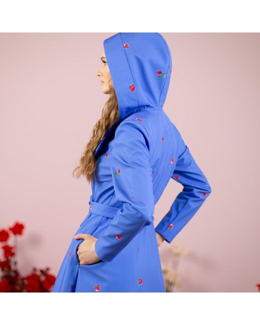 RainSisters Blue Trench Coat With Flower Print: Forget Me Not