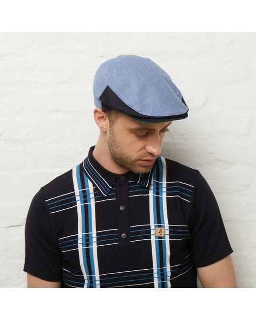 Dasmarca Hats Blue Dasmarca Brody Aqua Cotton Summer Flat Cap With Bright Coloured Under Peak for men