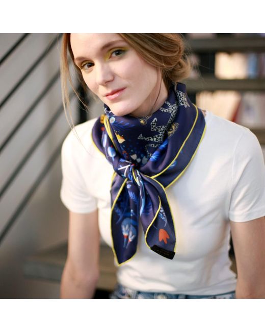 Jessie Zhao New York Blue Double Sided Silk Scarf Of Amazon Rainforest Journey