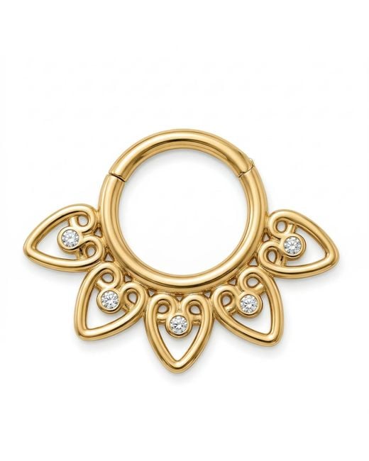 Zahav Jewelry Metallic 10K Solid 16G 8Mm Hearts-Shaped Cz Clicker Hoop