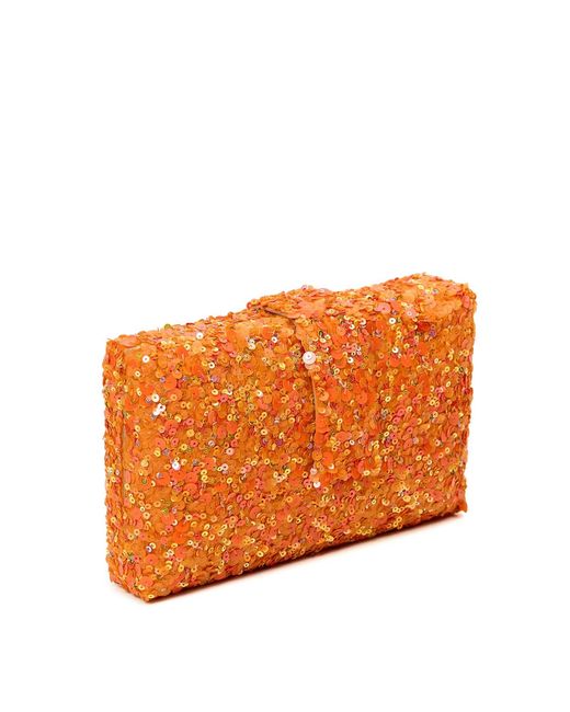 Simitri Orange Sequined Laddoo Velvet Clutch Bag