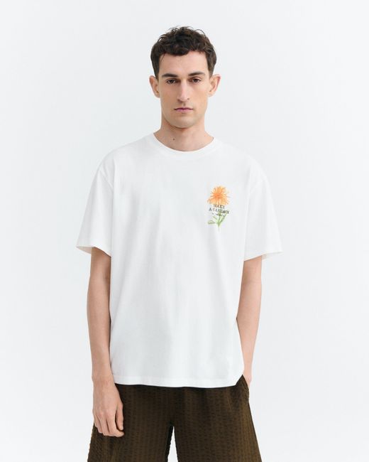 Thinking Mu White Aaron Crayon Flower T-Shirt for men