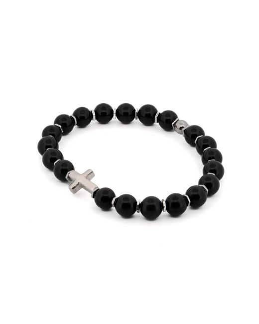 Ebru Jewelry Black Sterling Cross Onyx Beaded Bracelet for men