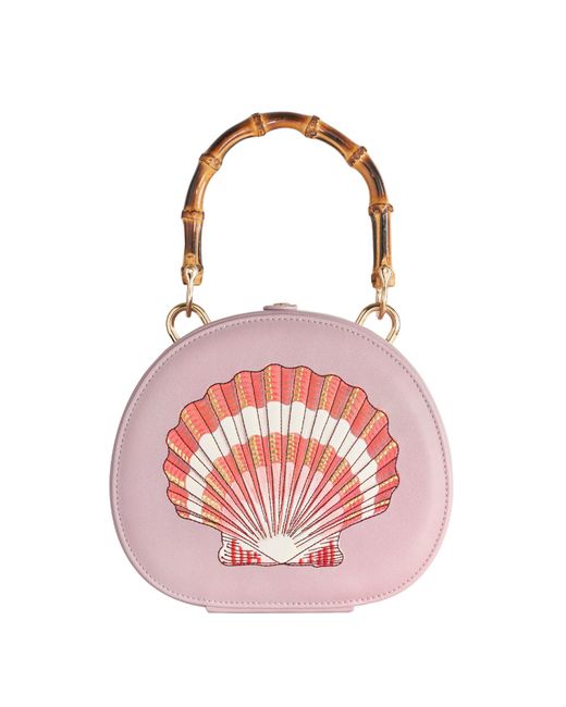 Fable England Pink Fable Embroidered Shell Lilac Bamboo Top Handle Bag