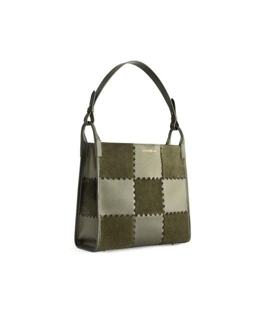 Orange Cube Green Large Mosaic Square Stitch Tote Bag