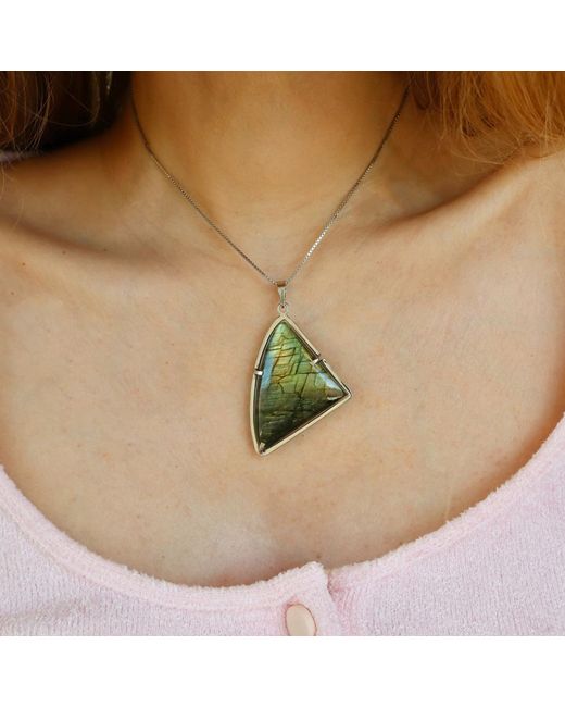 Mineralgems•Studio Multicolor Iridescent Labradorite Pendant With Sterling Chain