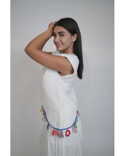 Muda Clothing Fz Llc White Fiji Summer Sleeveless Linen Top