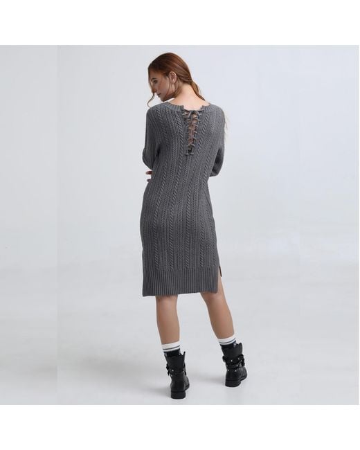Smart and Joy Gray Lacing-In-Back Jumper Dress
