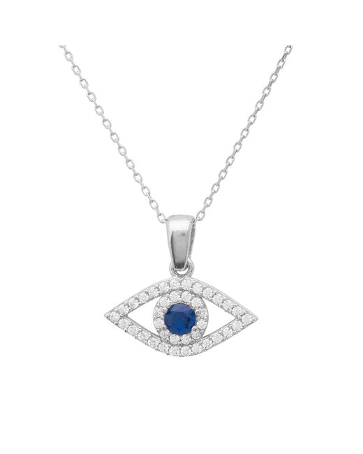Latelita London White Evil Eye Elliptical Necklace Blue Silver