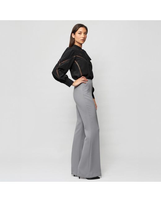Solgo Atelier Gray Jessica Fit And Flare Crepe Pant With Pintuck Detail