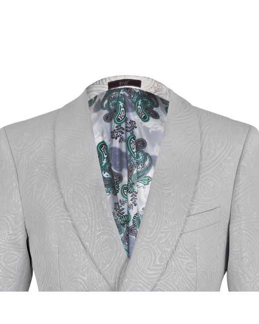 DAVID WEJ Gray Neutrals Kensington Double Breasted Shawl Lapel Jacquard Blazer for men
